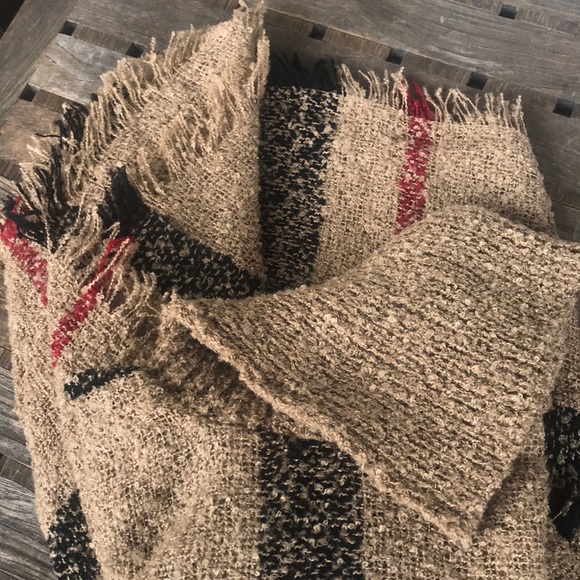 LAST 1 Mocha Plaid Stripe Turtleneck Poncho - Picture 8 of 8